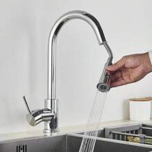 Modern Kitchen Sink Mixer Pull-Out 360° Spout Sprayer Single Lever Single Tap (Electroplated) - Silver - View 4