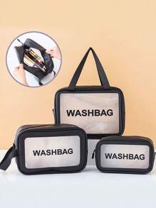 1pc Large Capacity Waterproof Makeup Storage Bag With Clear Portable Design And Double Handles - Perfect For Organizing Cosmetics And Toiletries Makeup Bag Make Up Organizer Toiletry Bag Cosmetic Bag Wash Bag For Travel Back To School Bathroom Dorm Essentials Travel Essentials Beach Bag Beach Essentials Beach Towel Organizer