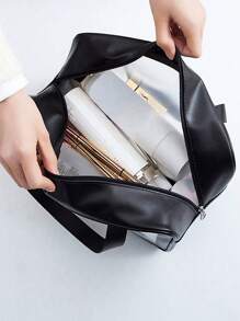 1pc Large Capacity Waterproof Makeup Storage Bag With Clear Portable Design And Double Handles - Perfect For Organizing Cosmetics And Toiletries Makeup Bag Make Up Organizer Toiletry Bag Cosmetic Bag Wash Bag For Travel Back To School Bathroom Dorm Essentials Travel Essentials Beach Bag Beach Essentials Beach Towel Organizer