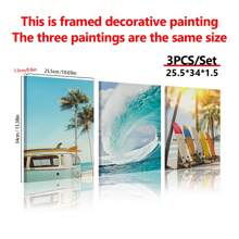 3pcs Framed Canvas Poster, Seaside Beach Surfboard Painting, Canvas Wall Art, Artwork Wall Art Gifts, Bedroom, Office, Living Room, Cafe, Bar, Wall Decoration, Home And Dorm Decoration Birthday Graduation Coastal Decor Coastal Decor Beach Decor