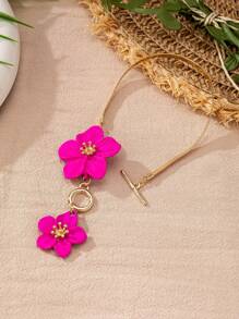 1pc Fashionable White Floral Spray Painting Elegant Simple Anklet For Women, Suitable For Party & Holiday - Hot Pink - View 4