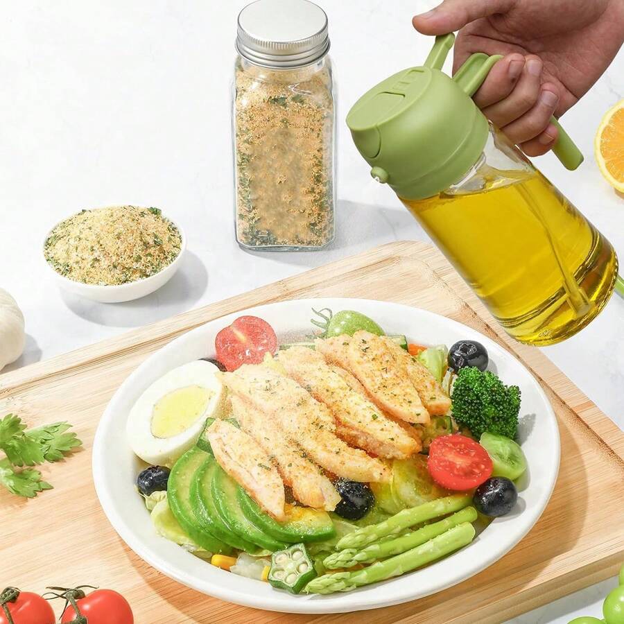 1-2PCS 2in1 Olive Oil Dispenser Bottle 500ml Plastic Oil Sprayer Cooking Oil Spray Tank BBQ Baking Picnic Kitchen Tools For Home - 15