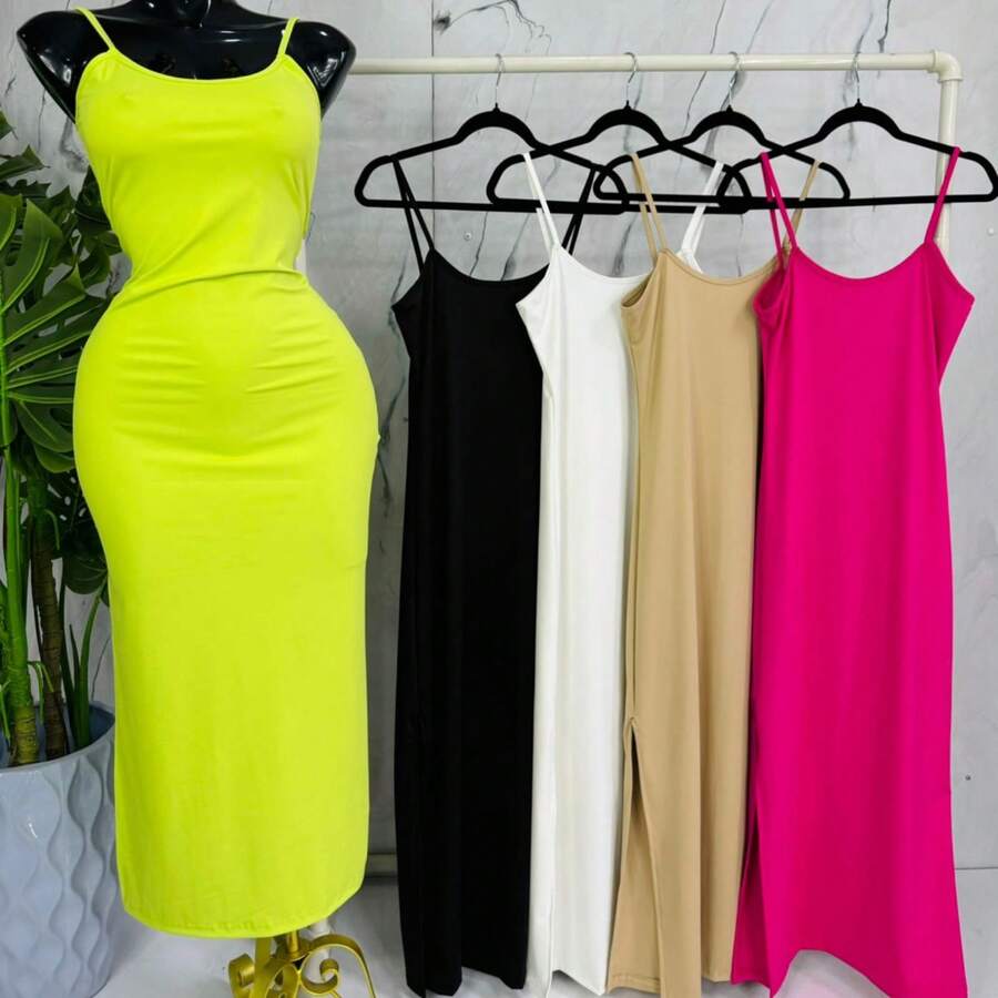 Vestido ajustado tirantes licra entallado - Blanco - Ver 1