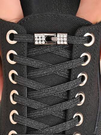 1 pereche de șireturi elastice negre perlate cu cataramă cu stras, fără legături, pentru adidași și pantofi casual, pantofi albi, pantofi de baschet, pantofi de alergare, accesorii pentru încălțăminte, idei de cadouri