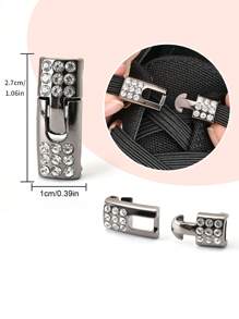 زوج من أربطة الأحذية المطاطية المرنة بإبزيم مرصع بالراين ذات لون أسود مطفي، مناسبة للأحذية الرياضية والكاجوال والأحذية البيضاء وأحذية كرة السلة والأحذية الرياضية، فكرة هدية إكسسوارات الأحذية - بريق اللؤلؤ الأسود - مشاهدة 4