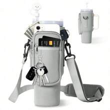 Water Bottle Carrier Bag With Phone Pocket For 40oz Tumbler With Handle, Neoprene Water Bottle Holder Pouch With Adjustable Strap And Straw Cap For Cup Accessories Camping