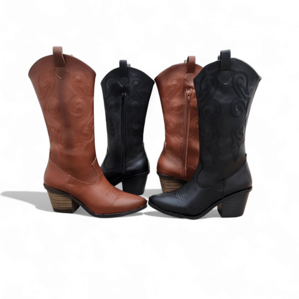 Bota Vaquera Alta Con Tacon De 6 Cm - Negro - Ver 1