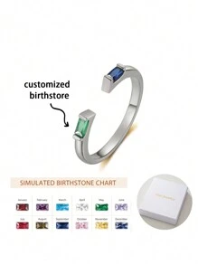 Square December Birthstone Unique Opening Custom Ring, Can Be Set With 2 Birthstones, 12 Colors A Creative Surprise Gift That Is Perfect For Giving To Loved Ones, Friends, And Family