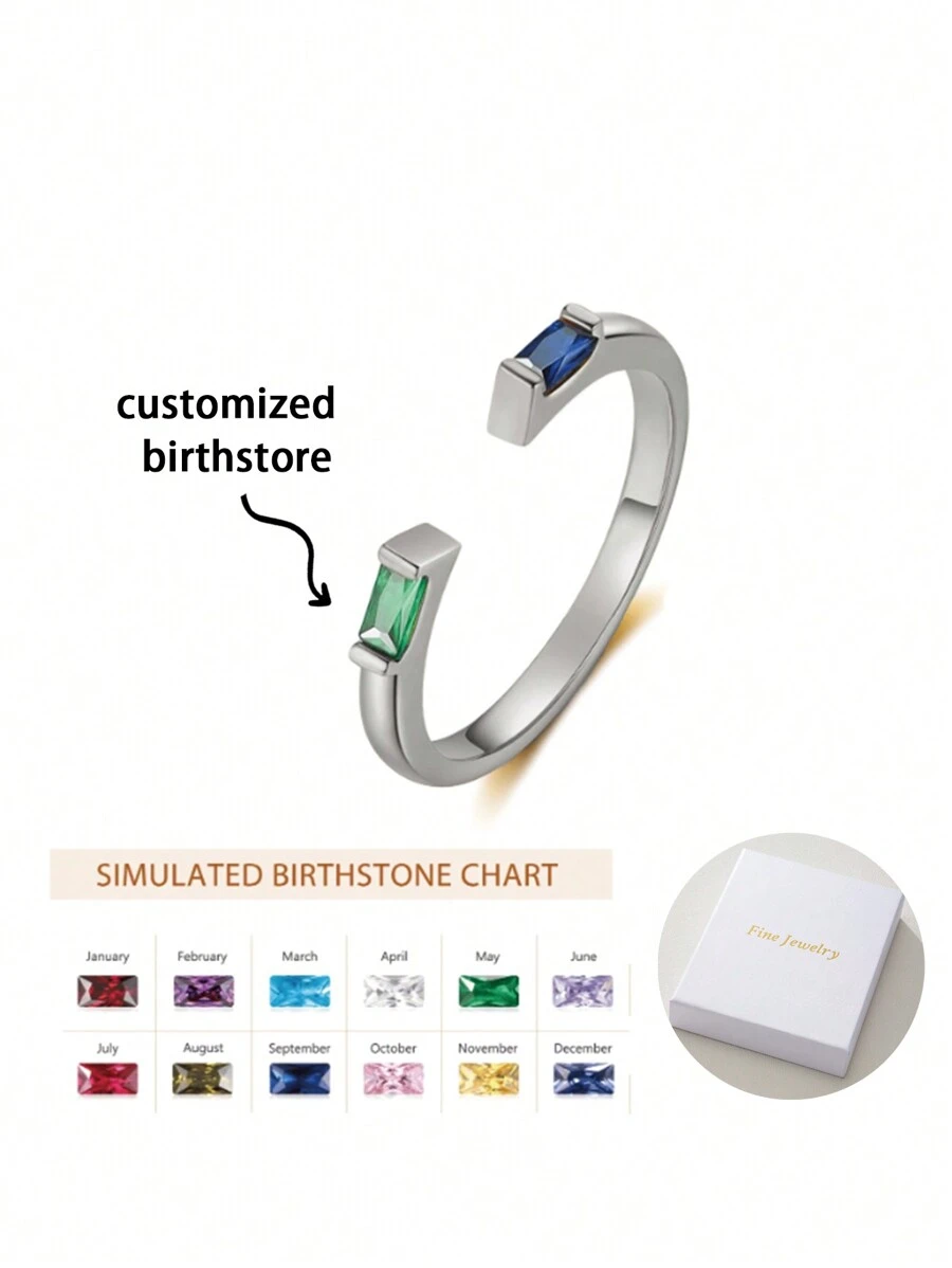 Square December Birthstone Unique Opening Custom Ring, Can Be Set With 2 Birthstones, 12 Colors A Creative Surprise Gift That Is Perfect For Giving To Loved Ones, Friends, And Family