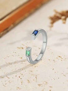 Square December Birthstone Unique Opening Custom Ring, Can Be Set With 2 Birthstones, 12 Colors A Creative Surprise Gift That Is Perfect For Giving To Loved Ones, Friends, And Family