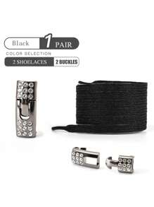 زوج من أربطة الأحذية المطاطية المرنة بإبزيم مرصع بالراين ذات لون أسود مطفي، مناسبة للأحذية الرياضية والكاجوال والأحذية البيضاء وأحذية كرة السلة والأحذية الرياضية، فكرة هدية إكسسوارات الأحذية - بريق اللؤلؤ الأسود - مشاهدة 7