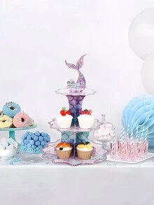 1 件 3 层美人鱼主题纸杯蛋糕架，美人鱼派对用品，生日派对蛋糕装饰，纸板纸杯蛋糕架纸杯蛋糕塔，派对用品，创意 DIY 蛋糕装饰，圣诞节 - 彩色 - 查看 9