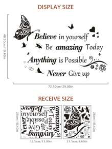Inspirational Quotes Wall Decals Large Removable Motivational Saying Wall Stickers Positive Lettering Butterfly Sticker for Classroom Home Bedroom Family Office Wall Art Decor - Black - View 3