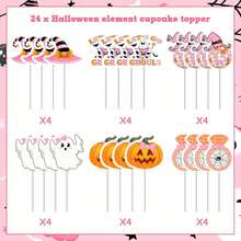 24 chiếc mũ cupcake trang trí tiệc độc thân Halloween, mũ cupcake Let's Go Ghouls màu cam và hồng cho tiệc độc thân kiểu phương Tây Halloween, đồ dùng trang trí bánh - Nhiều màu - Xem 3