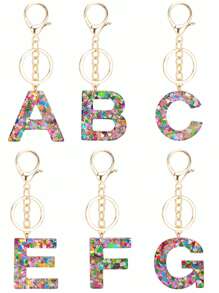 1 Pc 26Letter Keychain Ring Bag Backpack Charm Car Hanging Pendant Women Gift Cute Sequins Resin Key Chain Wallet And Handbag Accessories Keychain With Tassels Alphabet Initial Letter A-Z,Christmas