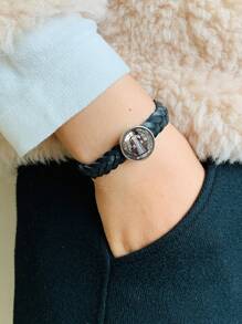 1pc Saint Benedict Medal Leather Bracelet, Adjustable Woven Rope Bracelet For Men - Bracelet - View 5