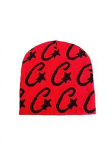 1 pièce Bonnet tricoté jacquard étoile, Chapeau crâne décontracté, Casquette de ski à la mode, Casquette de sport, Chapeau de couple, Cadeau de vacances