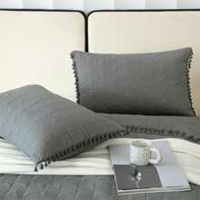 3 件流苏格子羽绒被套套装，1 个羽绒被套 + 2 个枕套，亲肤透气柔软舒适（1 * 羽绒被套 + 2 * 枕套，无被子和枕芯）