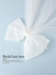 1pc Bridal Veil For Bachelorette Party, White Bow Wedding Decoration Pearl Veil, Elegant Multilayer Hairpin Bride, Wedding Bowknot White Pearl Veil Thin Veil Bride Short Veil Hair Accessories Bachelorette Party, Christmas - White - View 3
