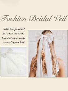 1pc Bridal Veil For Bachelorette Party, White Bow Wedding Decoration Pearl Veil, Elegant Multilayer Hairpin Bride, Wedding Bowknot White Pearl Veil Thin Veil Bride Short Veil Hair Accessories Bachelorette Party, Christmas - White - View 5