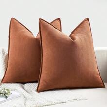 1pc Chenille Farmhouse Solid Color Throw Pillow Cover - Rust Brown - View 5