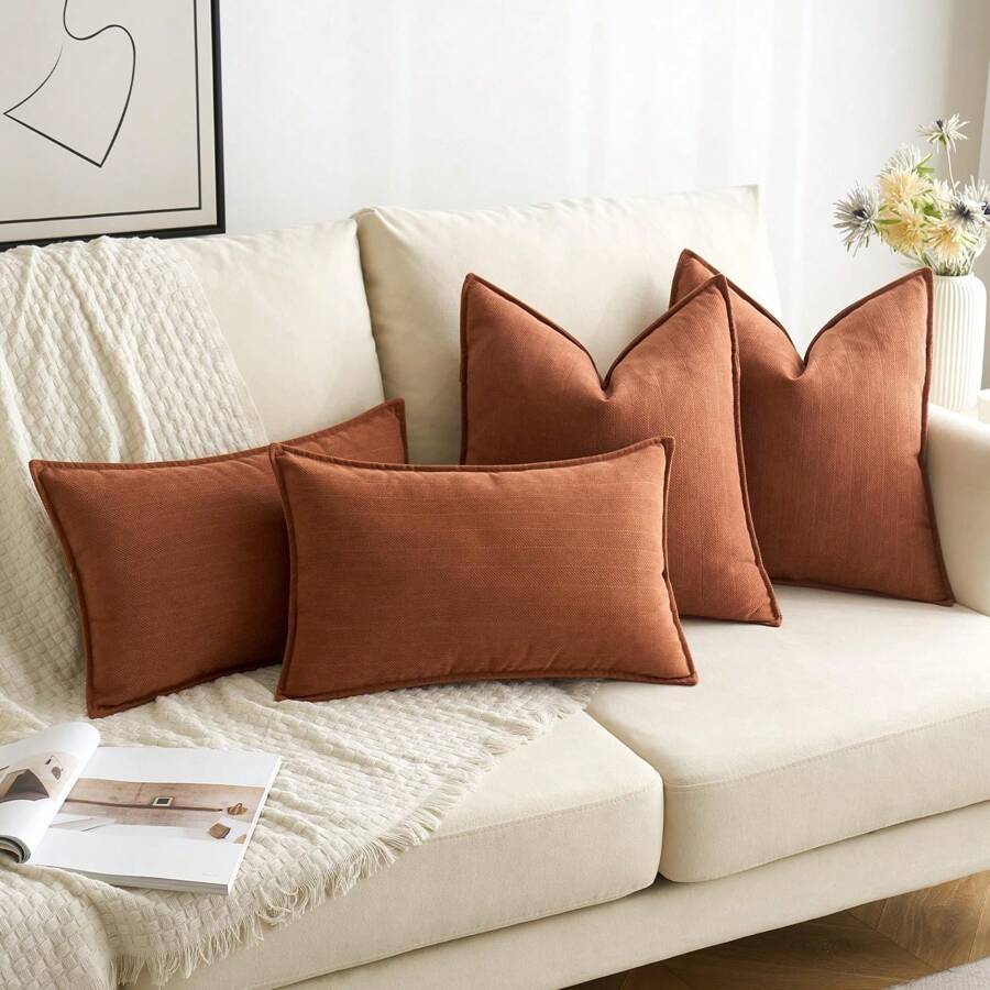 1pc Chenille Farmhouse Solid Color Throw Pillow Cover - Rust Brown - View 1