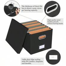 File Organizer Box,Filing Box With Lid,File Box For Letter/Legal File Folder Storage, Portable Hanging File Box For Office/Decor/Home,1 Pack,Black-Box Only - Black - View 4