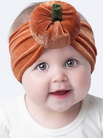 wfBlock 1 件万圣节南瓜天鹅绒头带，适合 0-24 个月婴儿，适合万圣节派对