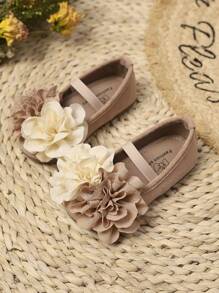 1 par de bailarinas con decoración floral, fondo suave antideslizante, estilo retro y dulce de princesa, adecuadas para primavera y otoño, para niñas