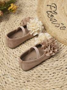 1 par de bailarinas con decoración floral, fondo suave antideslizante, estilo retro y dulce de princesa, adecuadas para primavera y otoño, para niñas