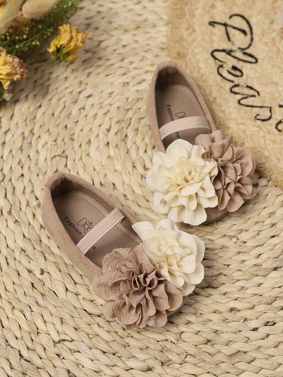 1 par de bailarinas con decoración floral, fondo suave antideslizante, estilo retro y dulce de princesa, adecuadas para primavera y otoño, para niñas