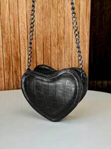 Women's Crossbody Bag Side Mini Bag Small Party Metallic Chain Strap Love Heart - màu đen - Xem 3
