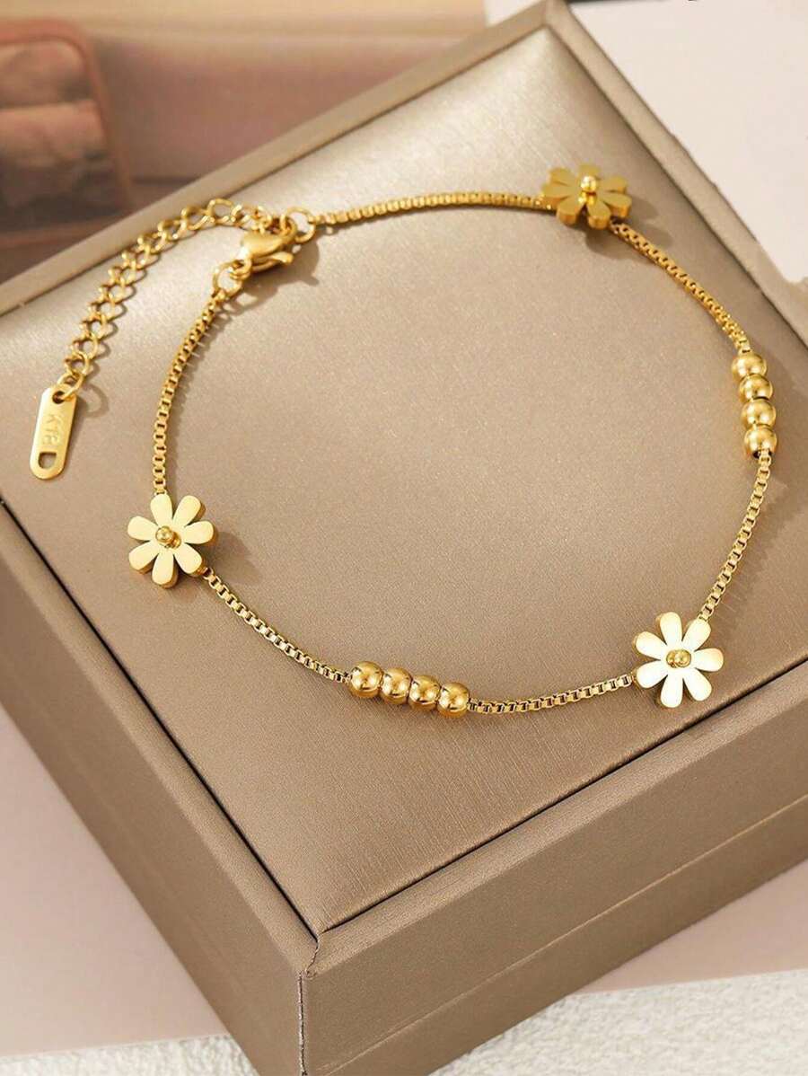 1 Stück modischer Gänseblümchen Edelstahl Knöchelkette, elegantes Urlaubsgeschenk (Geschenkbox nicht enthalten)