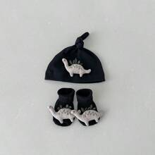 1 conjunto Gorro de Bebê Recém-Nascido com Impressão Fofa de Dinossauro, Combo de Meias, Primavera Outono