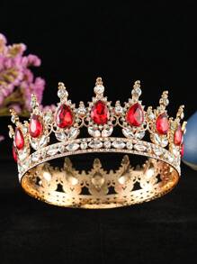 1pc Baroque Style Princess Tiara Jewelry Decor, Round Rhinestone Alloy Bride Crown For Women Wedding, Festival, Birthday Party - Round Crown - View 1