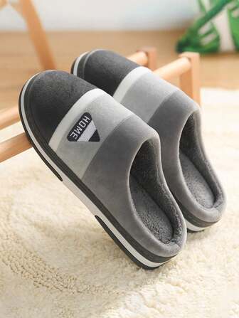 PU Leather House Slippers For Men, Waterproof Thick Sole Warm Indoor Couples Plush Fleece Slippers For Women, Autumn/Winter,Furry Shoes