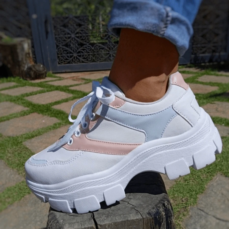 Women's Casual Tennis Shoes Platform High Sole White Comfortable And Stylish - 白色 - 查看 1