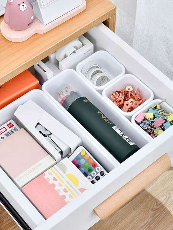 1pc/3pcs/6pcs/8pcs Drawer Style Plastic Organizer Boxes, Desk Top Storage Containers Set For Makeup, Kitchen, Bathroom, Bedroom, Living Room