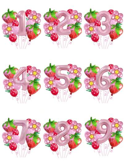 Set de 13 globos de aluminio con número en color rosa fresa en forma de flor para decoración de fondo de fotografía en fiesta de cumpleaños, de vuelta a la escuela, o Día de San Valentín