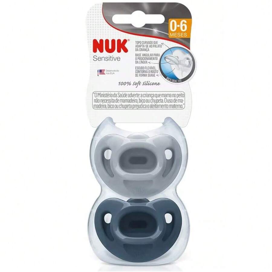 Kit 2 Nuk Sensitive Soft Fashion Pacifier 100% Silicone 0-6m Size 1 - 藍色 - 查看 1