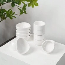 GDCZ 6 件白色陶瓷迷你酱料碟，圆形调味碗，适用于盛放番茄酱、辣椒酱、黑胡椒酱等。适用于洗碗机和烤箱 - 白色 - 查看 3
