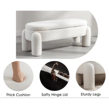 WAHSON OFFICE CHAIRS 1PC Wahson Foldable Storage Bench Bouclelette Bench, Bed Bench For Living Room And Bedroom, Entryway Bench With Design And Modern End Bench, White - White - View 5