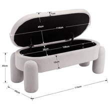 WAHSON OFFICE CHAIRS 1PC Wahson Foldable Storage Bench Bouclelette Bench, Bed Bench For Living Room And Bedroom, Entryway Bench With Design And Modern End Bench, White - White - View 3