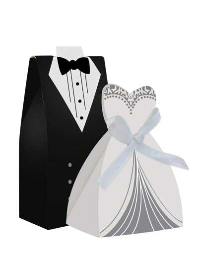 60 件（30 件婚纱+30 件西装）婚纱礼盒燕尾服新娘和新郎婚礼招待袋糖果巧克力礼盒创意复古婚礼散装带丝带生日新娘送礼会客人装饰派对用品婚礼派对回礼丝带糖果盒礼盒餐桌装饰