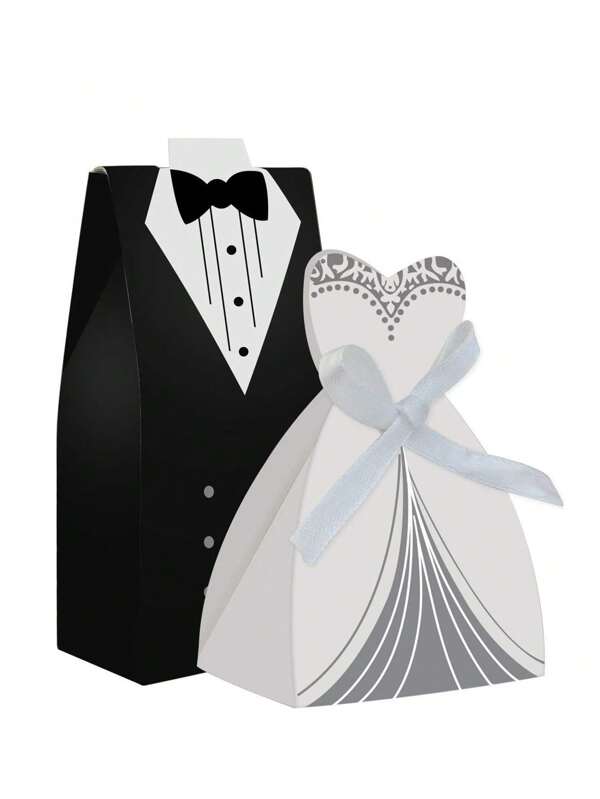 60pcs(30pcs Wedding Dress+30pcs Suit)Wedding Dress Gift Box Tuxedo Bride And Bridegroom Wedding Treat Bags Candy Chocolate Gift Box Creative Vintage Wedding Bulk With Ribbon For Birthday Bridal Shower Guests Decoration Party Supplies Wedding Party Favor Ribbon Candy Boxes Gift Box Table Decorations