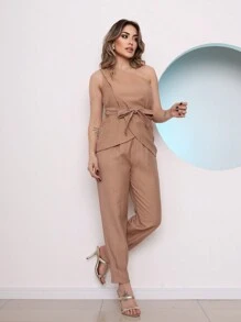 ISA FASHION Set Of Marrante/Pocket/Button/Zipper/Belt/Female - màu nâu - Xem 1