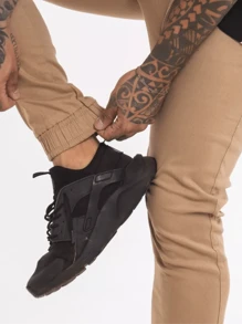 Men's Women's Jeans/Twill Jogger Pants With Elastic Cuff Unisex Fashion - 米色 - 查看 4