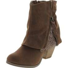 Women's Lace Detail Faux Zipper Pull On Layed Ankle Bootie