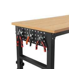 72" *24'' Adjustable Workbench, Rolling Heavy-Duty Worktable With Power Outlet And Wheels, Large Load Capacity Rubber Wood Top Workbench For Garage, Office, Workshop, Home, Easy Assembly - 黑色 - 查看 9