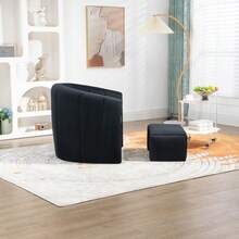 Coolmore Accent Chair With Ottoman, Mid Century Modern Barrel Chair Upholstered Club Tub Round Arms Chair For Living Room Bedroom Office - 黑色 - 查看 7